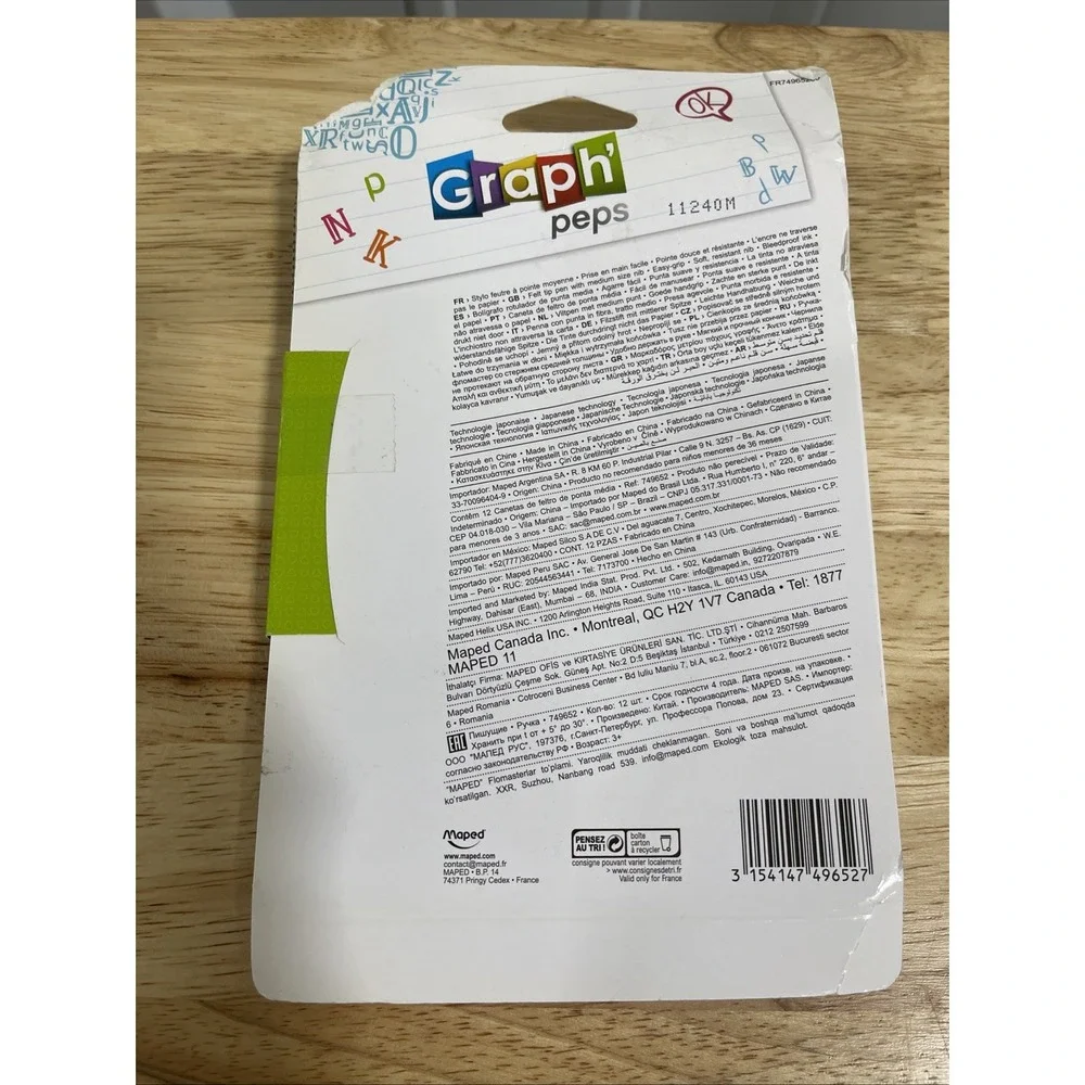 Maped - Graph'Peps Medium Tipped 0.8mm Fine Line Triangular Felt Pens - 12 Pack